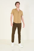 Erkek Gömlek Yaka Düğmeli Penye Gömlek Camel - 4