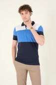 Erkek Üç Renkli Polo Yaka T-Shirt Lacivert - 4