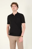Erkek Süprem Kumaş Cepli Polo Yaka T-Shirt Siyah - 1