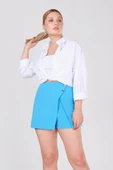 Kadın 2 Düğme Detay Şort Etek Mavi thumbnail 4