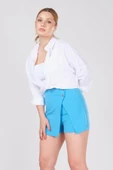 Kadın 2 Düğme Detay Şort Etek Mavi thumbnail 3