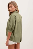Kadın Overize Kısa Kol Gömlek Haki - 4