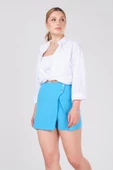 Kadın 2 Düğme Detay Şort Etek Mavi thumbnail 2