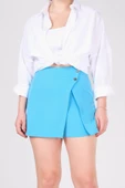 Kadın 2 Düğme Detay Şort Etek Mavi thumbnail 6