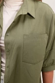 Kadın Overize Kısa Kol Gömlek Haki - 3