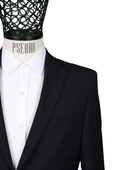 Slim Fit Yünlü Klasik Desenli Lacivert Ceket - 2