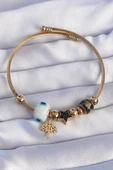 316L Çelik Gold Renk Siyah Zirkon Taşlı Yıldız Tasarımlı Ağaç Detay Nazarlı Charm Bileklik - EBJ240807W25651 thumbnail 1