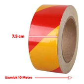 Reflektörlü Yapışkanlı Parlayan Fosfor Sarı Kırmızı Reflektif Düz Şerit Bant 7.5 cm 10 Mt İkaz Band - 2