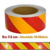 Reflektörlü Yapışkanlı Parlayan Fosfor Sarı Kırmızı Reflektif Düz Şerit Bant 7.5 cm 10 Mt İkaz Band - 4