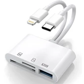 Coofbe Type-c-İphone OTG Dönüştürücü İphone Kart Okuyucu SD-TF Kart Çevirici USB Kamera Okuyucu Adaptör - 1
