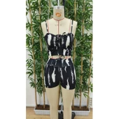 Kadın Büzgü Detay Askılı Crop Mini Tayt Ikili Takım - 10