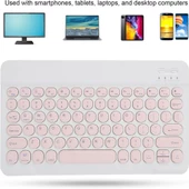 Samsung Galaxy Tab A SM-T585 10.1" Uyumlu Kablosuz Bluetooth Şarj Edilebilir Yuvarlak Tuşlu Klavye - Pembe - 2