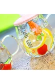 Taste Good Havuç Desenli Tavşan  Figürlü Cam Pipetli Kapaklı Cam Bardak Kupa Dekoratif Hediyelik - 1