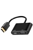 Çoklayıcı Adaptör 2 in 1 Displayport to VGA HDMI Kasa Bilgisayar uyumlu Çevirici 2in1 ZR723 thumbnail 1