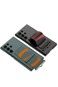 Galaxy S23 Ultra ile uyumlu Deri Parmak Tutucu Standlı MagSafe ile uyumlu Askı Kayışlı Rubber Kılıf - 3