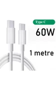 Type-C to Type-C 60W iPhone 15 Uyumlu Data ve şarj Kablo 1 Metre Beyaz Renk USB C to USB C Kablo thumbnail 3