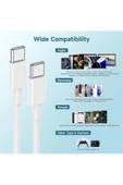 Type-C to Type-C 60W iPhone 15 Uyumlu Data ve şarj Kablo 1 Metre Beyaz Renk USB C to USB C Kablo thumbnail 4