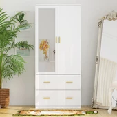 aden home senin evin senin dünyan 2 Kapaklı Aynalı Gardırop, %100 MDF Beyaz Gardırop, Elbise Dolabı, Kapaklı Çekmeceli Beyaz Gardırop - 1