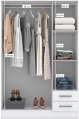 aden home senin evin senin dünyan 3 Kapaklı Gardırop, %100 MDF Beyaz Gardırop, Elbise Dolabı, Kapaklı Çekmeceli Beyaz Gardırop - 2