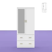 aden home senin evin senin dünyan 2 Kapaklı Aynalı Gardırop, %100 MDF Beyaz Gardırop, Elbise Dolabı, Kapaklı Çekmeceli Beyaz Gardırop - 6