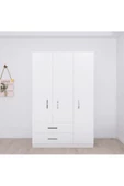 aden home senin evin senin dünyan 3 Kapaklı Gardırop, %100 MDF Beyaz Gardırop, Elbise Dolabı, Kapaklı Çekmeceli Beyaz Gardırop - 2