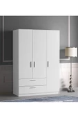 aden home senin evin senin dünyan 3 Kapaklı Gardırop, %100 MDF Beyaz Gardırop, Elbise Dolabı, Kapaklı Çekmeceli Beyaz Gardırop - 3
