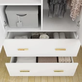 aden home senin evin senin dünyan 2 Kapaklı Aynalı Gardırop, %100 MDF Beyaz Gardırop, Elbise Dolabı, Kapaklı Çekmeceli Beyaz Gardırop - 4
