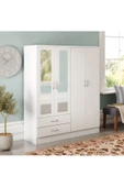 aden home senin evin senin dünyan 4 Kapaklı Aynalı Gardırop, %100 MDF Beyaz Gardırop, Elbise Dolabı, Kapaklı Çekmeceli Beyaz Gardırop - 1