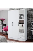 aden home senin evin senin dünyan 3 Kapaklı Gardırop, %100 MDF Beyaz Gardırop, Elbise Dolabı, Kapaklı Çekmeceli Beyaz Gardırop - 1