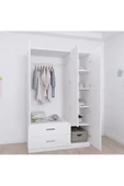 aden home senin evin senin dünyan 3 Kapaklı Gardırop, %100 MDF Beyaz Gardırop, Elbise Dolabı, Kapaklı Çekmeceli Beyaz Gardırop - 6