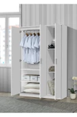 aden home senin evin senin dünyan 3 Kapaklı Gardırop, %100 MDF Beyaz Gardırop, Elbise Dolabı, Kapaklı Çekmeceli Beyaz Gardırop - 2
