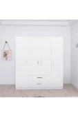aden home senin evin senin dünyan 4 Kapaklı Gardırop, %100 Mdf Beyaz Gardırop, Elbise Dolabı, Kapaklı Çekmeceli Beyaz Gardırop - 2
