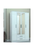 aden home senin evin senin dünyan 4 Kapaklı Aynalı Gardırop, %100 MDF Beyaz Gardırop, Elbise Dolabı, Kapaklı Çekmeceli Beyaz Gardırop - 2