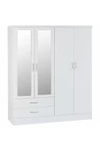 aden home senin evin senin dünyan 4 Kapaklı Aynalı Gardırop, %100 MDF Beyaz Gardırop, Elbise Dolabı, Kapaklı Çekmeceli Beyaz Gardırop - 3