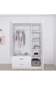 aden home senin evin senin dünyan 3 Kapaklı Gardırop, %100 MDF Beyaz Gardırop, Elbise Dolabı, Kapaklı Çekmeceli Beyaz Gardırop - 5