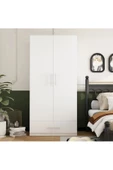aden home senin evin senin dünyan Zenith 2 Kapaklı Çekmeceli Gardırop, Elbise Dolabı, %100 Beyaz Mdf - 3