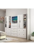 aden home senin evin senin dünyan Aynalı Kapaklı Çekmeceli Açık Gardırop, Elbise Dolabı, Beyaz MDF, 180x90cm, M-GRD26 - 4