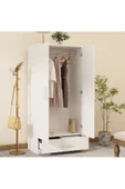aden home senin evin senin dünyan 2 Kapaklı Çekmeceli Gardırop, Elbise Dolabı, Beyaz MDF, 170x80cm, M-GRD24 - 2