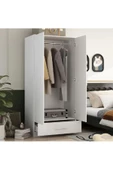 aden home senin evin senin dünyan Zenith 2 Kapaklı Çekmeceli Gardırop, Elbise Dolabı, %100 Beyaz Mdf - 5