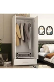 aden home senin evin senin dünyan Zenith 2 Kapaklı Çekmeceli Gardırop, Elbise Dolabı, %100 Beyaz Mdf - 2