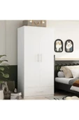 aden home senin evin senin dünyan Zenith 2 Kapaklı Çekmeceli Gardırop, Elbise Dolabı, %100 Beyaz Mdf - 1