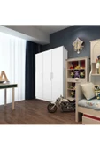 aden home senin evin senin dünyan 3 Kapaklı Raflı Beyaz Gardırop, %100 Mdf Gardırop, Elbise Dolabı - 5