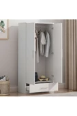aden home senin evin senin dünyan 2 Kapaklı Çekmeceli Beyaz Gardırop, %100 Mdf Gardırop, Elbise Dolabı - 2