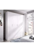 aden home senin evin senin dünyan 4 Kapaklı Gardırop, %100 MDF Beyaz Gardırop, Elbise Dolabı, Kapaklı Çekmeceli Beyaz Gardırop - 1
