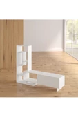aden home senin evin senin dünyan Mordor Modern TV Ünitesi, Dolaplı TV Sehpası, Kitaplıklı Raflı TV Ünitesi, Beyaz, %100 MDF, TVU19 - 4