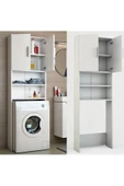 aden home senin evin senin dünyan Çamaşır Kurutma Makinesi Dolabı, Beyaz Banyo Dolabı, 4 Raflı Kapaklı Banyo Dolabı, %100 Mdf - 6