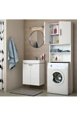 aden home senin evin senin dünyan Çamaşır Kurutma Makinesi Dolabı, Beyaz Banyo Dolabı, 4 Raflı Kapaklı Banyo Dolabı, %100 Mdf - 1