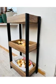 aden home senin evin senin dünyan Ahşap Sebzelik, Walnut Sebze Meyve Sepeti, 3 Rafl, Banyo-Mutfak Rafı - 1