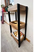 aden home senin evin senin dünyan Ahşap Sebzelik, Walnut Sebze Meyve Sepeti, 3 Rafl, Banyo-Mutfak Rafı - 2