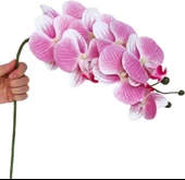 Nettenevime 4lü Set Yapay Çiçek Pembe Açık Islak Orkide ve 2 Adet Orkide Yaprağı Gerçeksi Doku Uzun Dal 90cm thumbnail 5